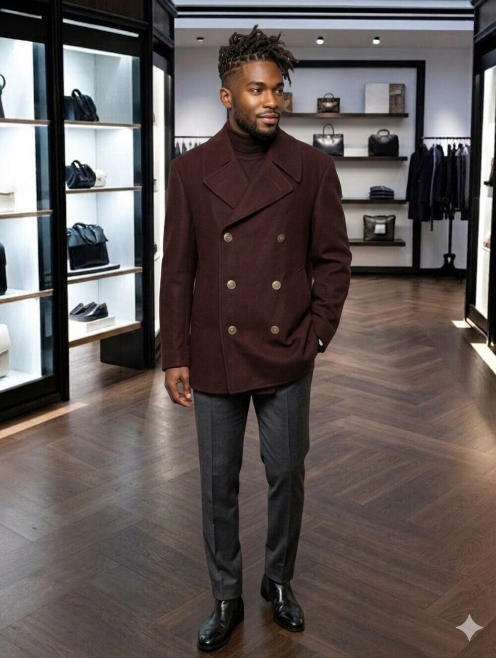 TALLIA Men's Purple Double-Breasted Wool Peacoat, L
